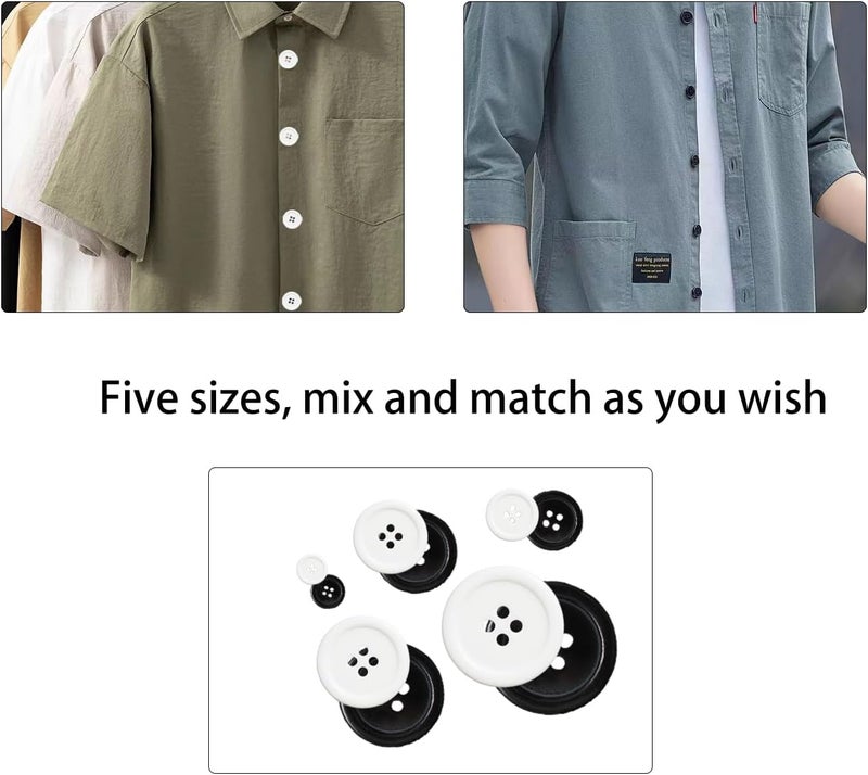 Lilaly 100 pcs Buttons for Crafts Buttons, Button DIY Buttons, Mixed Sewing Buttons, 5 Sizes of Round Mixed Buttons Suitable for for Crafts, Coats, Shirts, Pants, Shorts and More(White & Black) - Image 3
